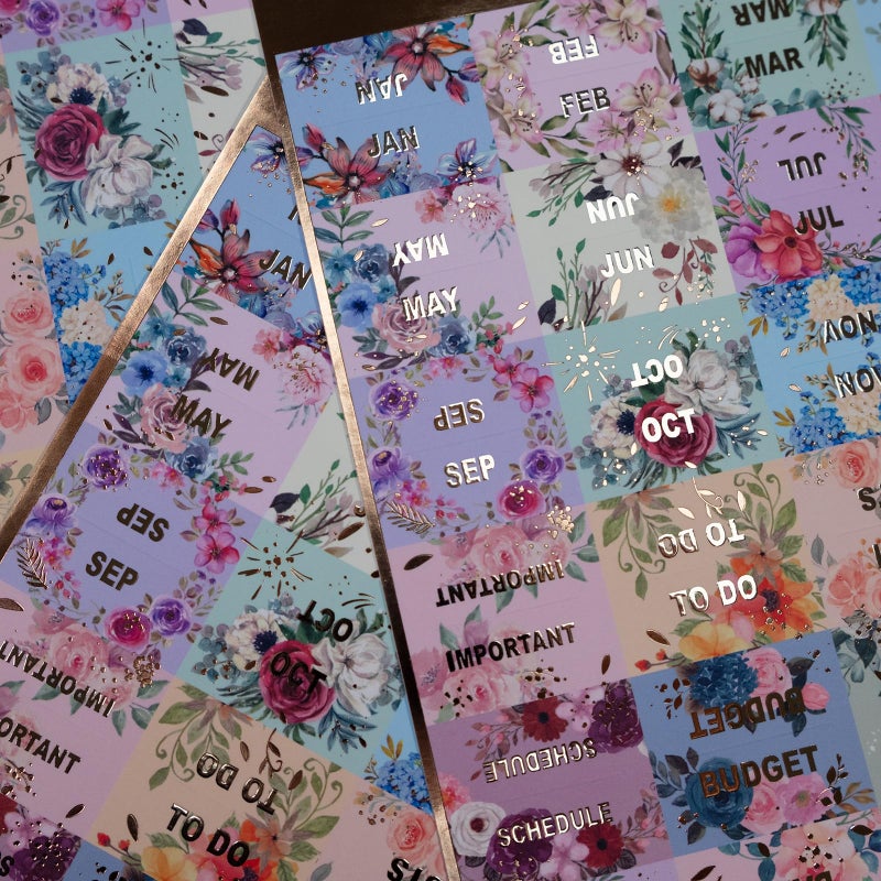 UPAFEXXI-Laminated Planner Monthly Tabs(72 Stickers in Total 24 Month 24 Subject 24 Blank) Calendar Monthly Label Stickers for Planners  Subject Label Adhesive Tabs for Folders  Pages(Floral) - Image 3